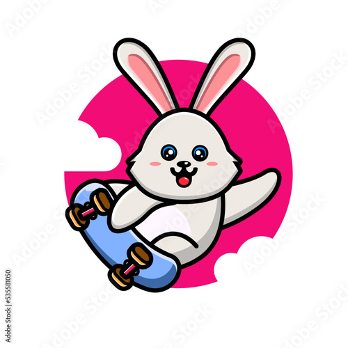 Cute rabbit playing skate board