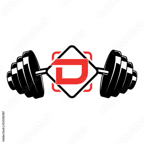 fitness logo, initial letter  D with dumbbell  vector concept
