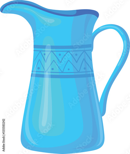 Blue ceramic jug icon. Cartoon clay pitcher