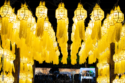 Background picture of multi colored paper lantern in night