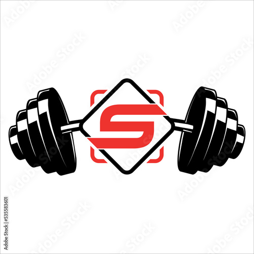 fitness logo, initial letter S with dumbbell  vector concept