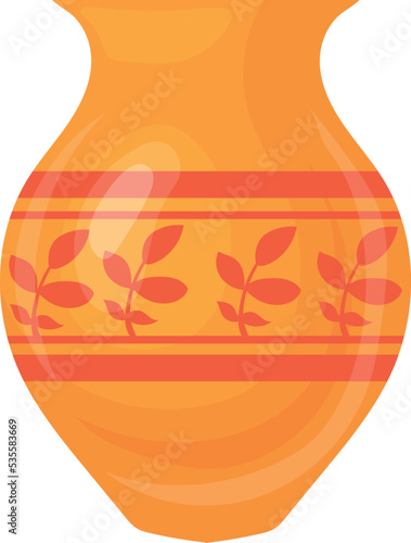 Old ceramic vase. Floral wooden cartoon vessel