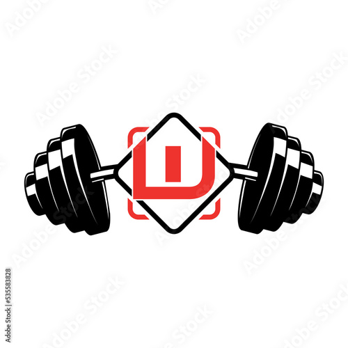 fitness logo, initial letter W with dumbbell  vector concept
