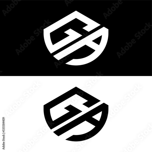 initial letter GA logo template with geometric shield line art illustration in flat design monogram symbol