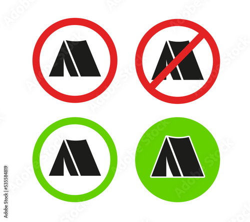 Schild Zelten verboten, zelten erlaubt. Icon zur Verdeutlichung wo camping erlaubt ist