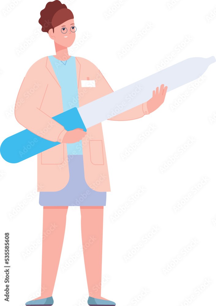 Woman with big pipette. Happy female scientist Woman with big pipette. Happy female scientist