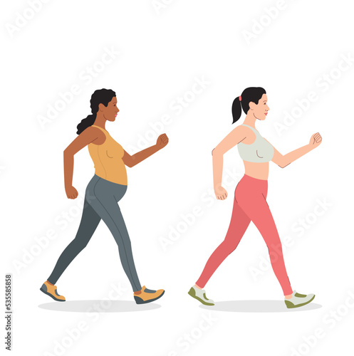 Women Brisk Walking Illustration, pregnant woman brisk walking