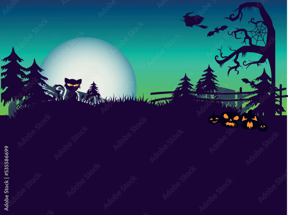 Halloween Spooky Nighttime Scene Horizontal Background