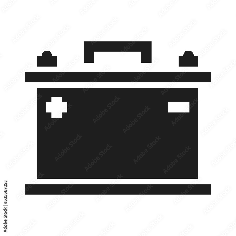 electric car battery, black vector icon, minimalist pictogram