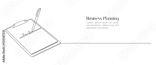 One continuous line drawing of Clipboard with checklist and pen. Concept test and to do list in simple linear style. Logo and icon business report with editable stroke. Doodle Vector illustration