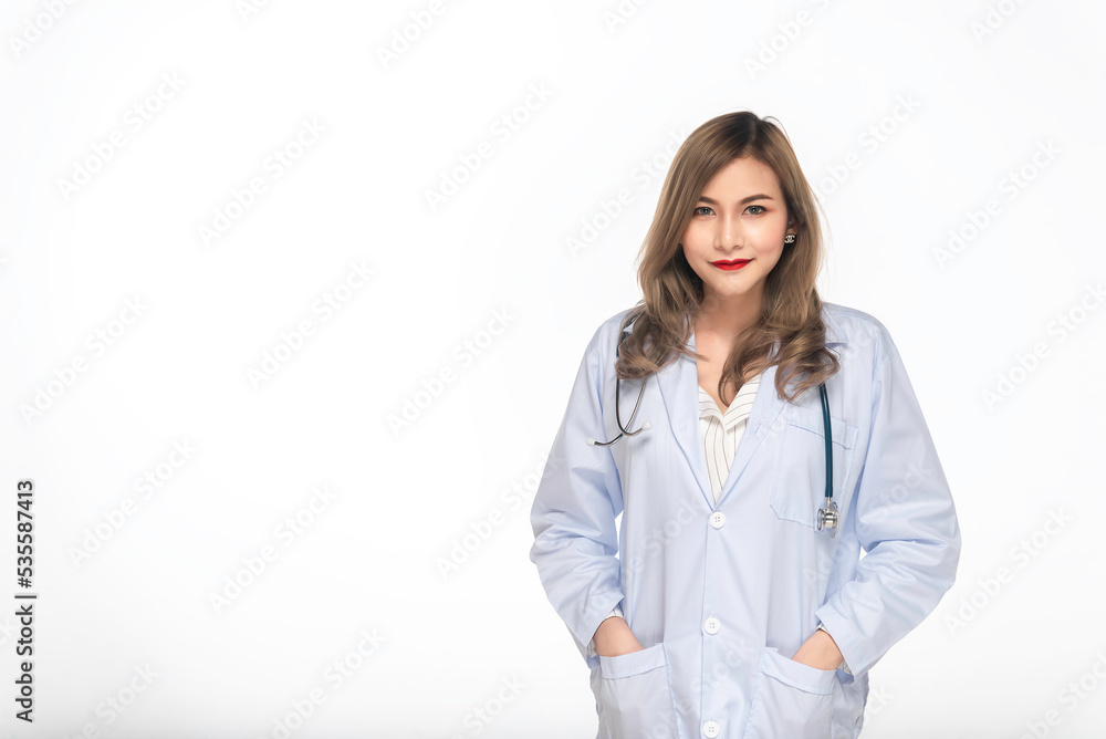 Portrait of young Female doctor on white background,Asian man,Thailand people Portrait of young Female doctor on white background,Asian man,Thailand people