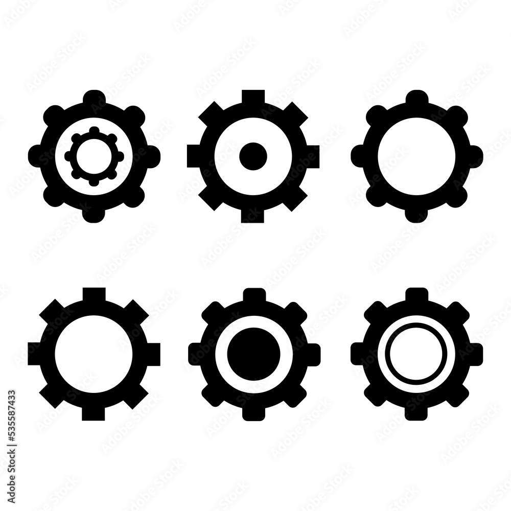 set of black gears, option icon, settings pictogram, minimalist cogwheel sign set of black gears, option icon, settings pictogram, minimalist cogwheel sign
