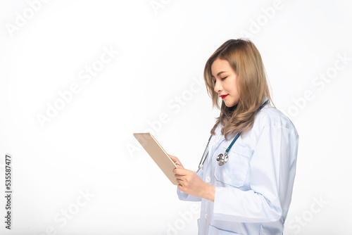 Portrait of young Female doctor on white background,Asian man,Thailand people