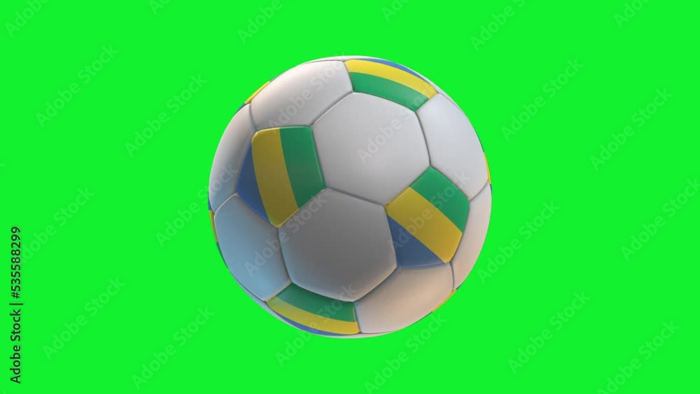 Soccer ball with flag Gabon, on green screen background loop alpha. 3D Rendering Soccer ball with flag Gabon, on green screen background loop alpha. 3D Rendering