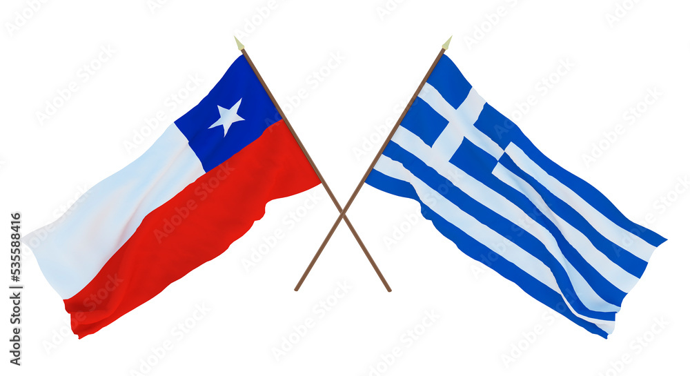 Background, 3D render for designers, illustrators. National Independence Day. Flags Chily and Greece Background, 3D render for designers, illustrators. National Independence Day. Flags Chily and Greece