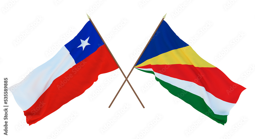 Background, 3D render for designers, illustrators. National Independence Day. Flags Chily and Seychelles Background, 3D render for designers, illustrators. National Independence Day. Flags Chily and Seychelles