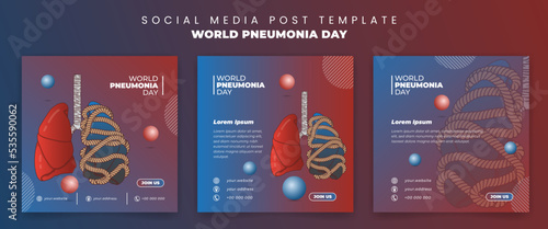 Social media template for world pneumonia day with other lung is out of breath with rope design