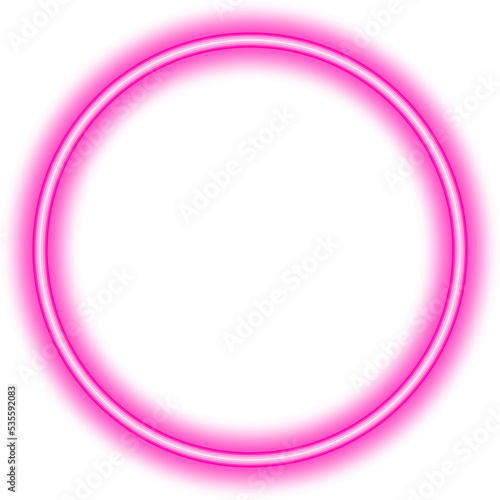 Transparent bright pink neon circle with round corners. Frame and border element