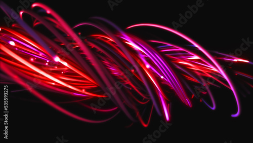 3D rendering of a colorful abstract background of strings, lines, ribbons, fibers or wires