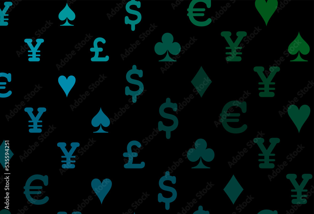 Dark blue, green vector background with cards signs. Dark blue, green vector background with cards signs.