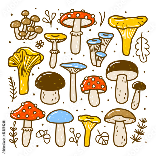 Set of cute cartoon mushrooms isolated on white for Your autumn design