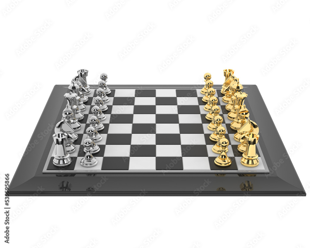 Chess board on transparent background. 3d rendering - illustration Chess board on transparent background. 3d rendering - illustration