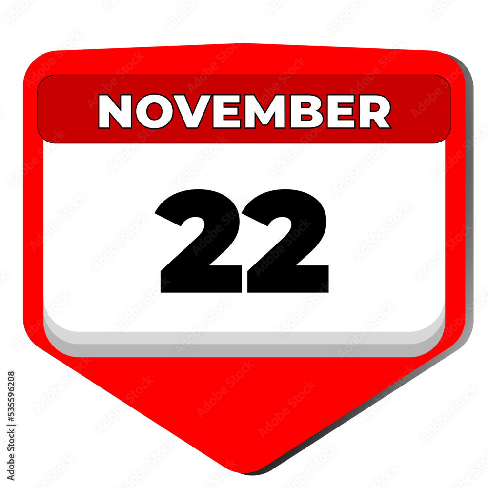 22 November vector icon calendar day. 22 date of November. Twenty second day of November. 22th date number. 22 day calendar. Twenty two date. Lebanon independence. Vector illustration 22 November vector icon calendar day. 22 date of November. Twenty second day of November. 22th date number. 22 day calendar. Twenty two date. Lebanon independence. Vector illustration