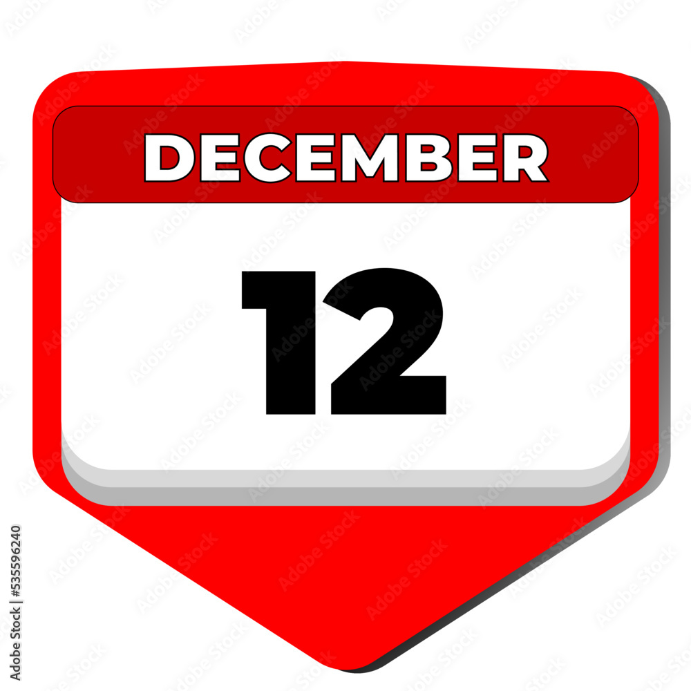 12 December vector icon calendar day. 12 date of December. Twelfth day of December. 12th date number. 12 day calendar. Twelve date. International Universal Health Coverage. Vector illustration 12 December vector icon calendar day. 12 date of December. Twelfth day of December. 12th date number. 12 day calendar. Twelve date. International Universal Health Coverage. Vector illustration