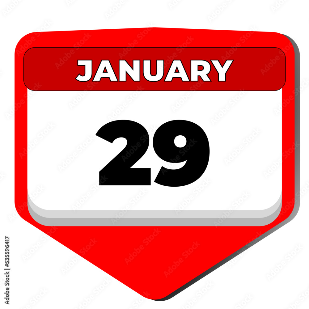 29 January vector icon calendar day. 29 date of January. Twenty ninth day of January. 29th date number. 29 day calendar. Twenty nine date. Vector illustration