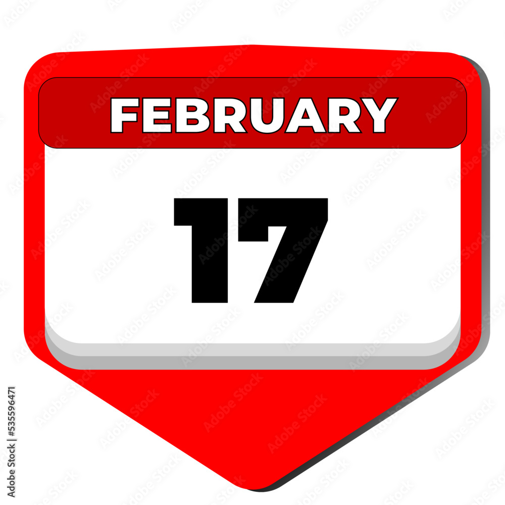 17 February vector icon calendar day. 17 date of February. Seventeenth day of February. 17th date number. 17 day calendar. Seventeen date. Vector illustration 17 February vector icon calendar day. 17 date of February. Seventeenth day of February. 17th date number. 17 day calendar. Seventeen date. Vector illustration