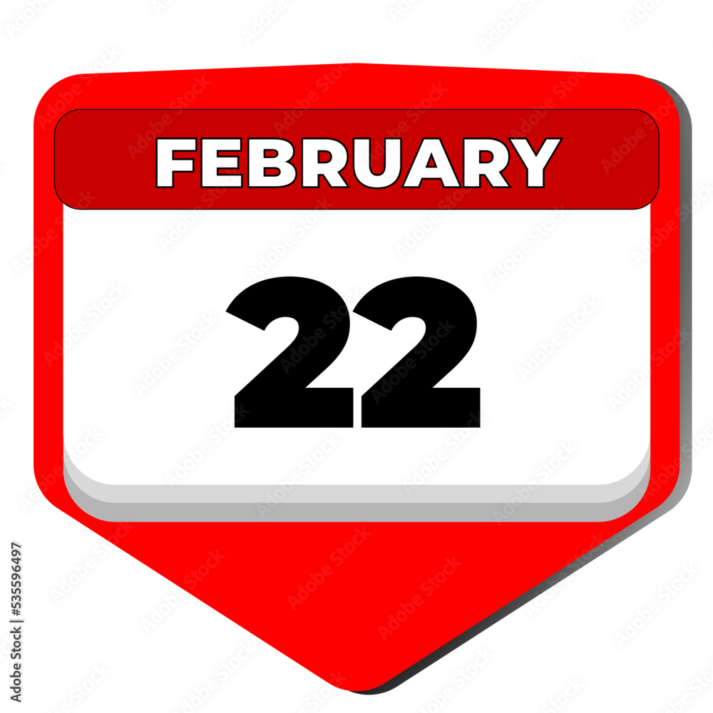 22 February vector icon calendar day. 22 date of February. Twenty second day of February. 22th date number. 22 day calendar. Twenty two date. Vector illustration 22 February vector icon calendar day. 22 date of February. Twenty second day of February. 22th date number. 22 day calendar. Twenty two date. Vector illustration