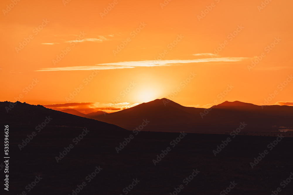 sunset over the mountains, canary islands, Fuerteventura