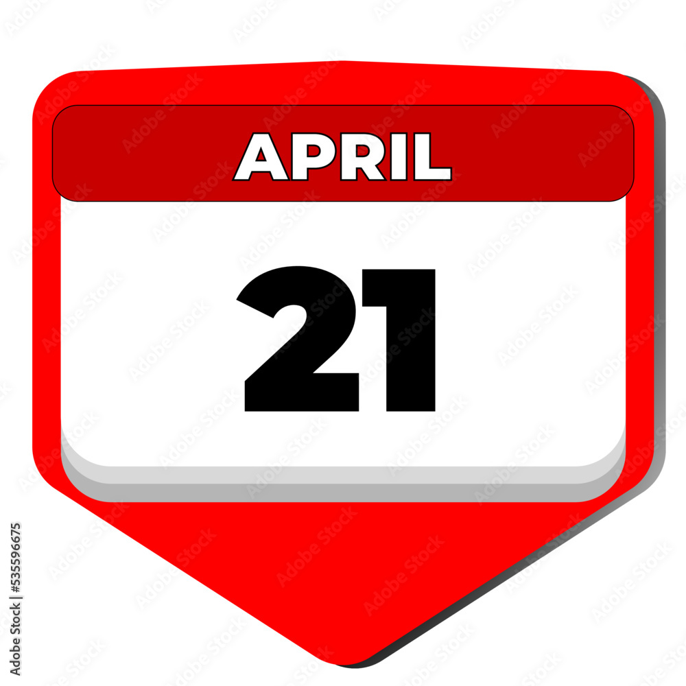 21 April vector icon calendar day. 21 date of April. Twenty first day of April. 21th date number. 21 day calendar. Twenty one date. Brasil Tiradentes. Vector illustration 21 April vector icon calendar day. 21 date of April. Twenty first day of April. 21th date number. 21 day calendar. Twenty one date. Brasil Tiradentes. Vector illustration