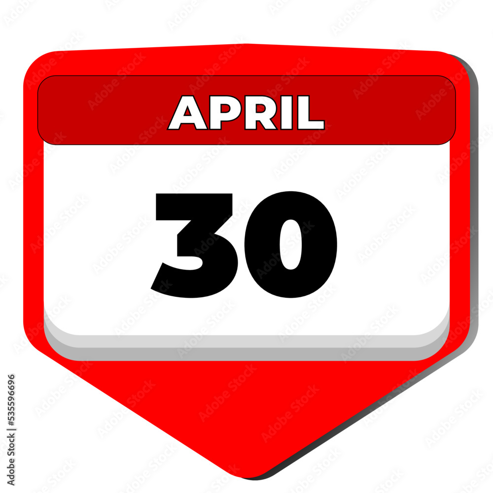 30 April vector icon calendar day. 30 date of April. Thirtieth day of April. 30th date number. 30 day calendar. Thirty date. Vector illustration 30 April vector icon calendar day. 30 date of April. Thirtieth day of April. 30th date number. 30 day calendar. Thirty date. Vector illustration
