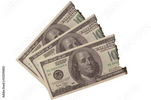 Tableau sur toile Burnt dollars on a white background. Bankruptcy concept.