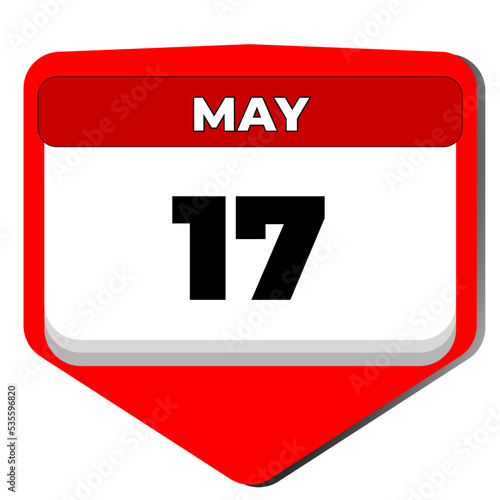 17 May vector icon calendar day. 17 date of May. Seventeenth day of May. 17th date number. 17 day calendar. Seventeen date. Norwegian constitution, Against Homophobia, Transphobia. illustration