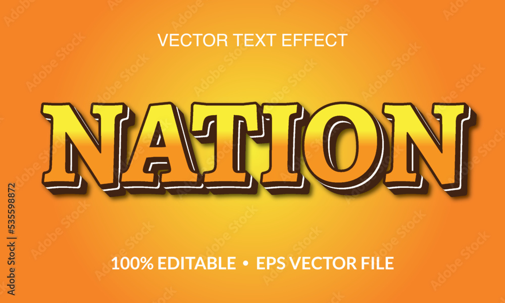 Nation Editable 3D text style effect vector template