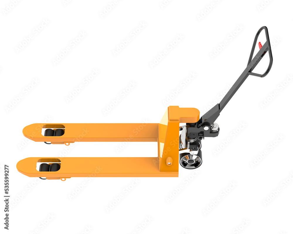 Yellow pallet jack on transparent background. 3d rendering - illustration