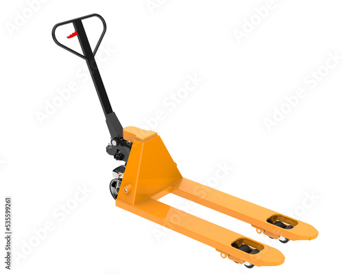 Yellow pallet jack on transparent background. 3d rendering - illustration