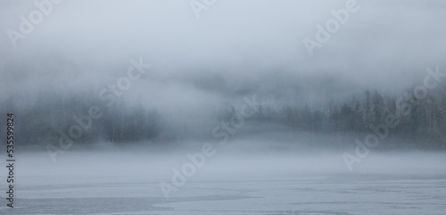 Foggy misty morning in the Inside Passage of Alaska
