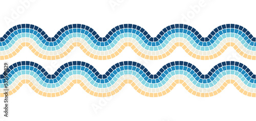 Ancient mosaic wave seamless pattern. Decorative antique stone ornament.