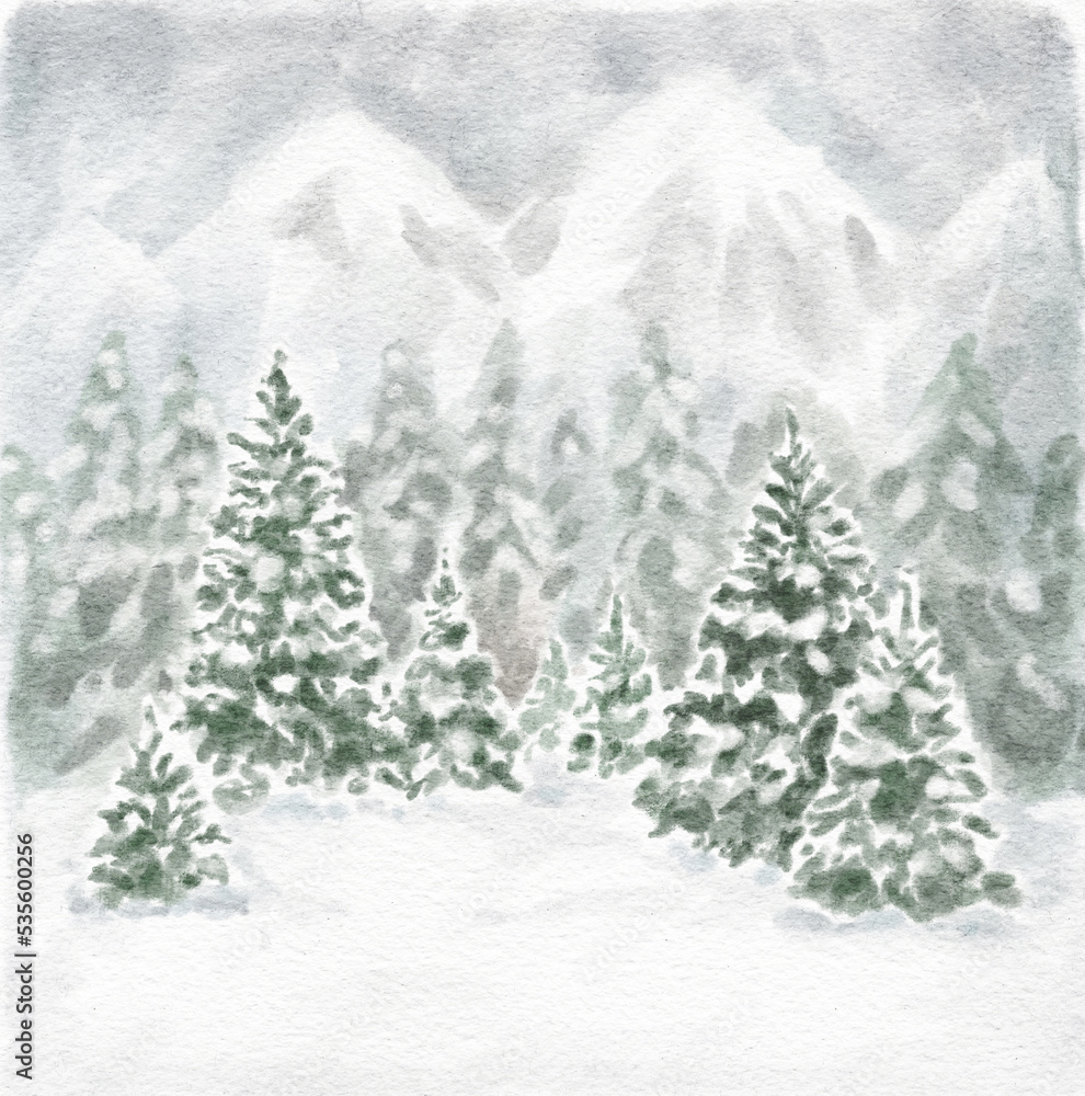 Winter forest watercolour illustration
