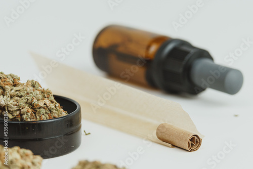 Marijuana buds on white background, close up. Cannabis is a herbal or alternative medicine