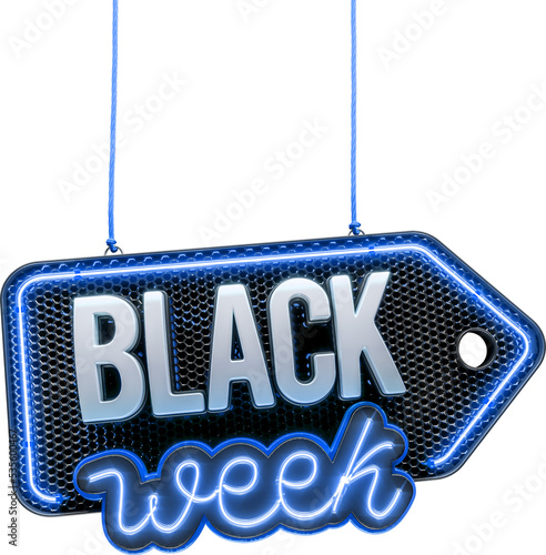 Schilderij op canvas Label Black Week Neon with Tag in 3d render