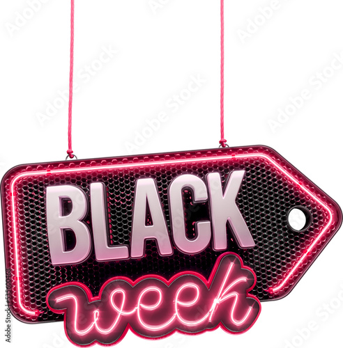 Cuadro en lienzo Label Black Week Neon with Tag in 3d render