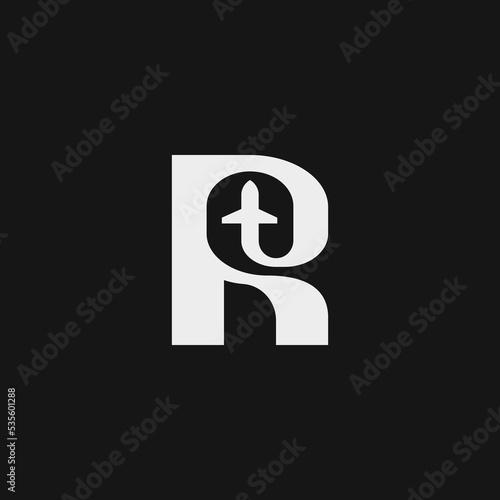 Alphabet letters, initials, monogram, minimalist modern logo R, T, RT, TR. Travel, plane, tourist logo, icon, typography vector