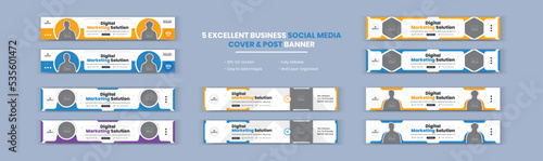 Modern abstract Digital Marketing Solution and Agency Corporate Business banner LinkedIn cover design set, Horizontal web banner.