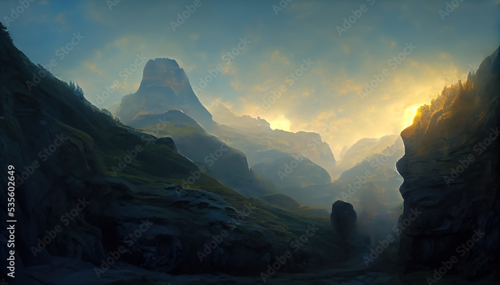 Abstract mountain morning landscape. Can be used as wallpaper or background