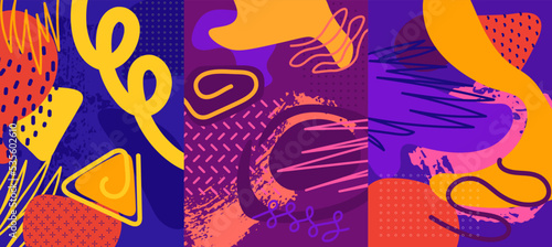Vector illustration. Colorful organic concept wallpaper. Liquid drawn shapes. Messy wave brush strokes. Vibrant color. Night party style. Design elements for poster, cover, magazine, layout, banner