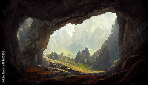 Foto Abstract mountain cave entrance